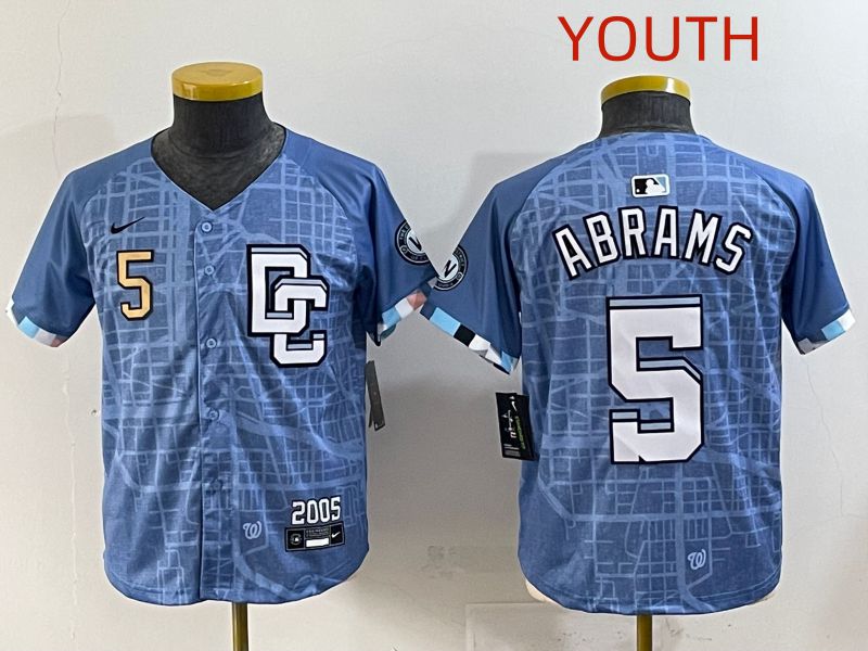 Youth 2025 Washington Nationals #5 Abrams Blue Joint Name Nike MLB Jersey style 3